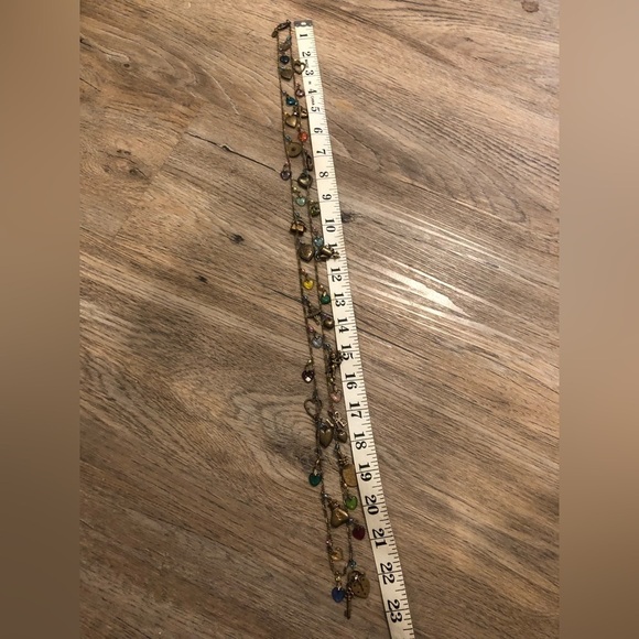 Vtg Glass Works Studio Ltd GWS Brass & Glass Charm Necklace Extra Long 44” - Picture 7 of 7